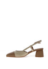 Lodi Leather Sling Back Heeled Pumps, Desert & Off White