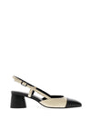 Lodi Leather Sling Back Heeled Pumps, Black & Off White