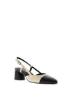 Lodi Leather Sling Back Heeled Pumps, Black & Off White