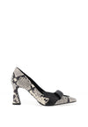 Lodi Ronco Snake Printed Bow Court Heels, Black & Cream