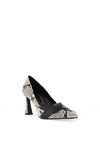 Lodi Ronco Snake Printed Bow Court Heels, Black & Cream
