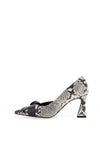 Lodi Ronco Snake Printed Bow Court Heels, Black & Cream