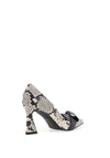 Lodi Ronco Snake Printed Bow Court Heels, Black & Cream