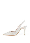 Lodi Safine Pleated Leather Heeled Shoes, Pearl White