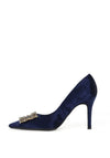 Lodi Sifrite Textured Velvet Gem Brooch Court Shoes, Queen Blue