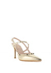 Lodi Solenia Metallic Stud Strap Heeled Court Shoes, Gold