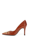 Lodi Sompogo Patent Embellished Toe Court Shoes, Tan
