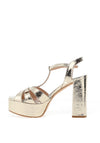 Lodi Turima Distressed Metallic Block Heel Sandals, Gold