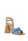 Lodi Yalezin Leather Block Heel Sandals, Blue & Tan