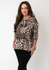 Lola Casademunt Leopard Print with Sequin Graphic Print Top, Beige Multi