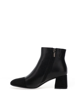 Loretta Vitale Leather Diamante Heeled Boots, Black