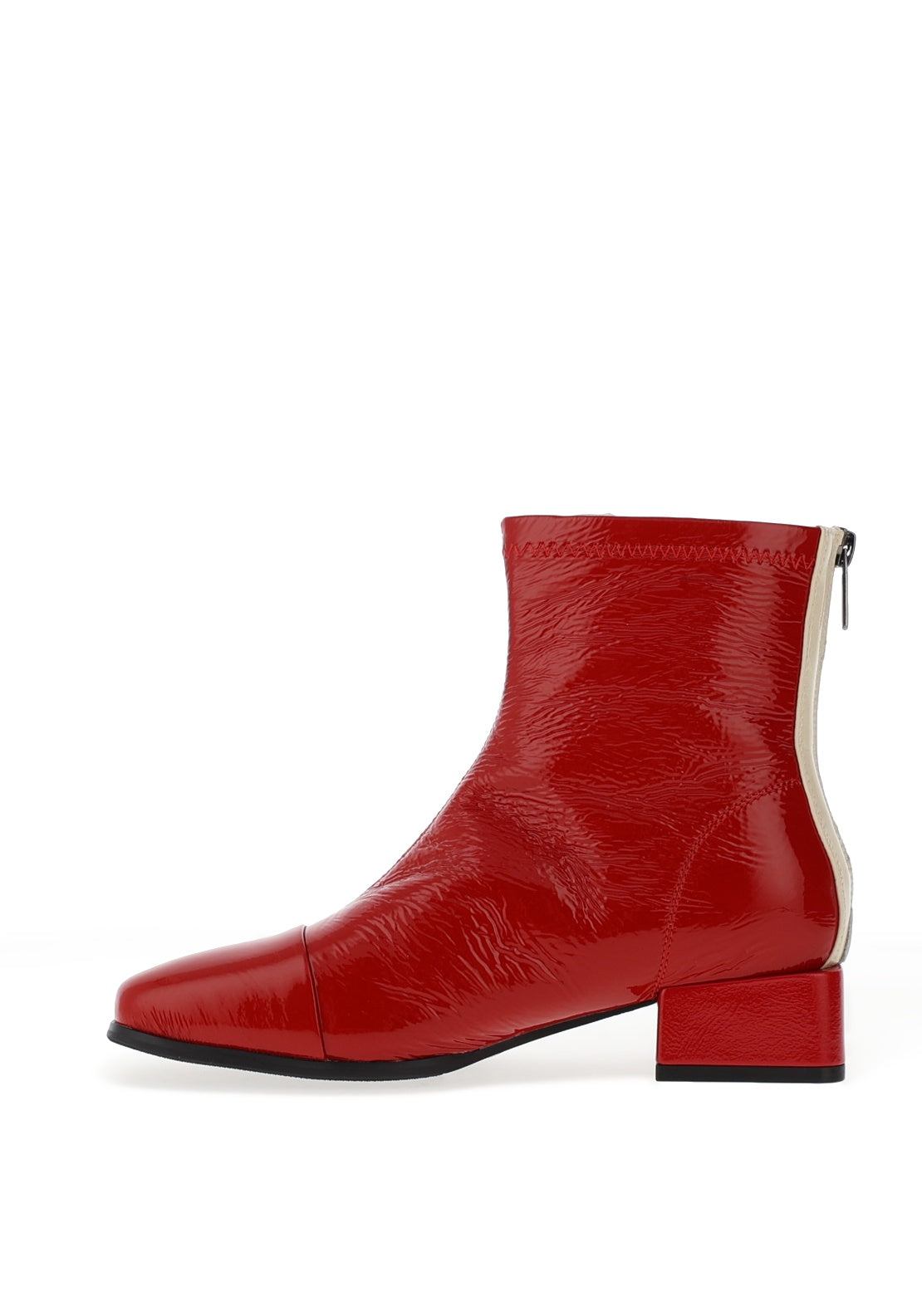 Loretta Vitale Distressed Patent Leather Boots, Red