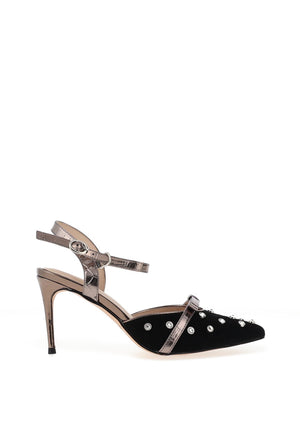 Loretta Vitale Suede Diamante Stud High Heels, Black