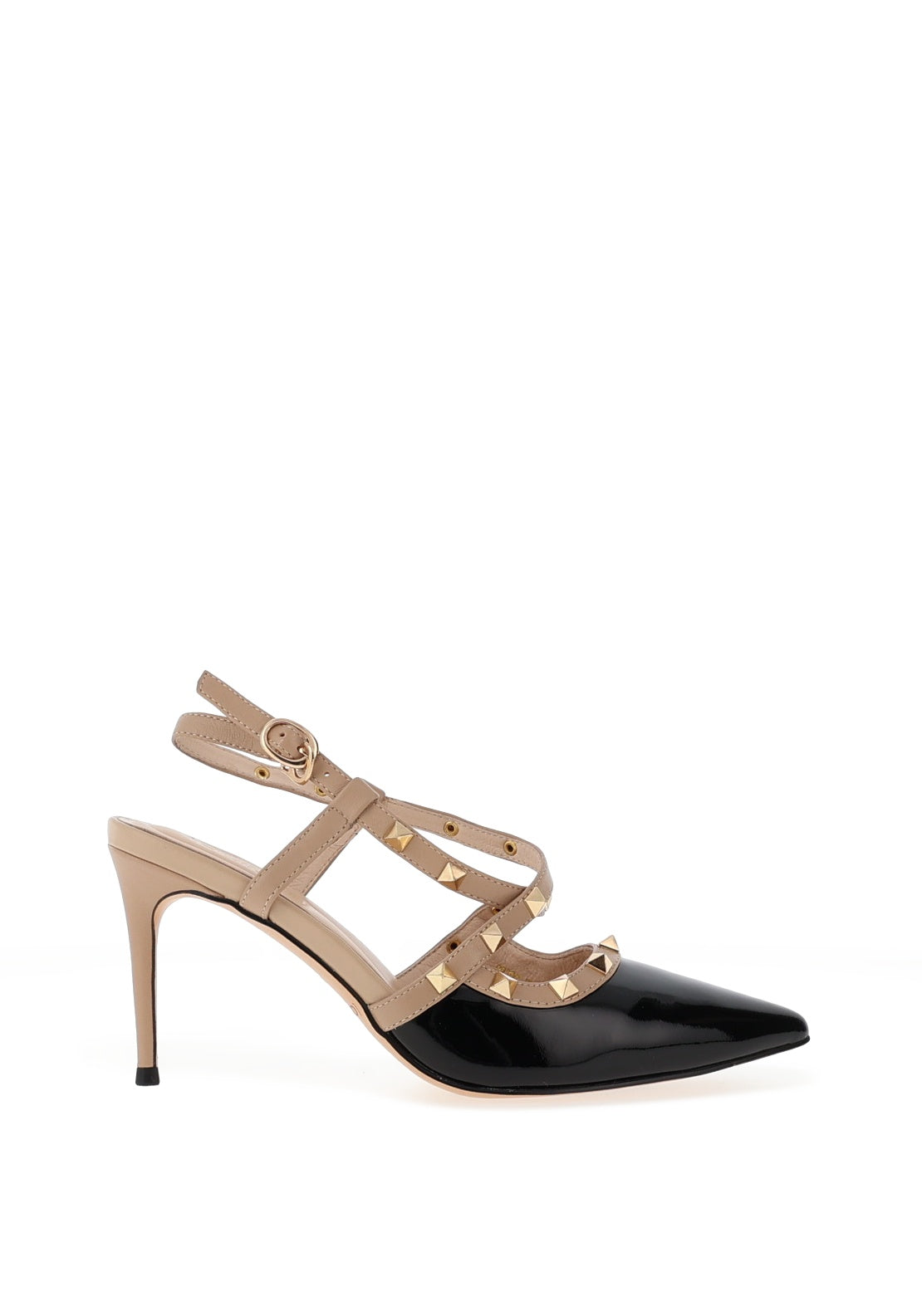 Loretta Vitale Patent Sling Back Stud Detailed High Heels, Black