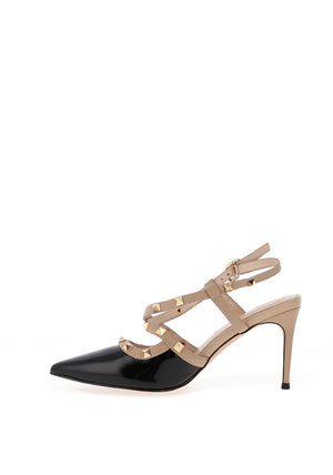 Loretta Vitale Patent Sling Back Stud Detailed High Heels, Black