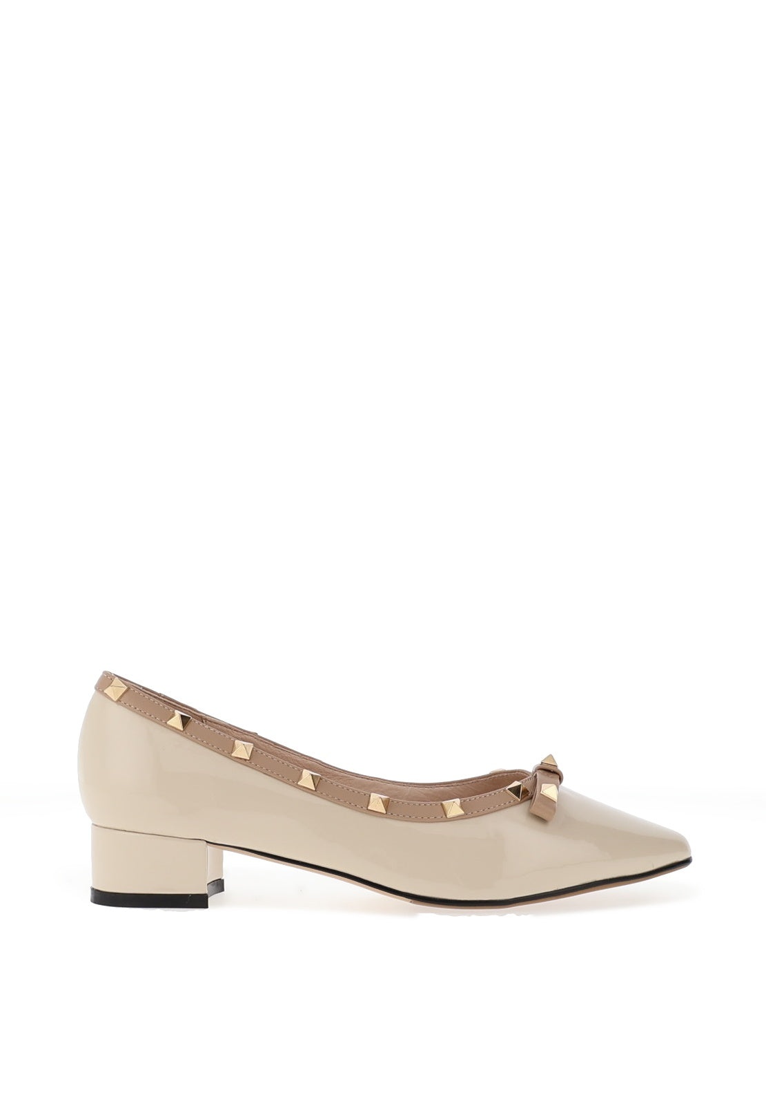 Loretta Vitale Patent Stud Detailed Pumps, Beige