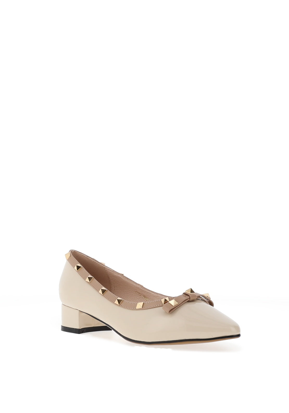 Loretta Vitale Patent Stud Detailed Pumps, Beige