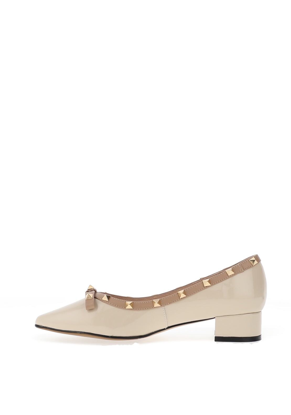Loretta Vitale Patent Stud Detailed Pumps, Beige