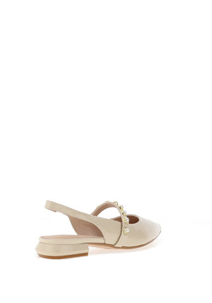 Loretta Vitale Patent Sling Back Pearl Stud Detailed Pumps, Beige