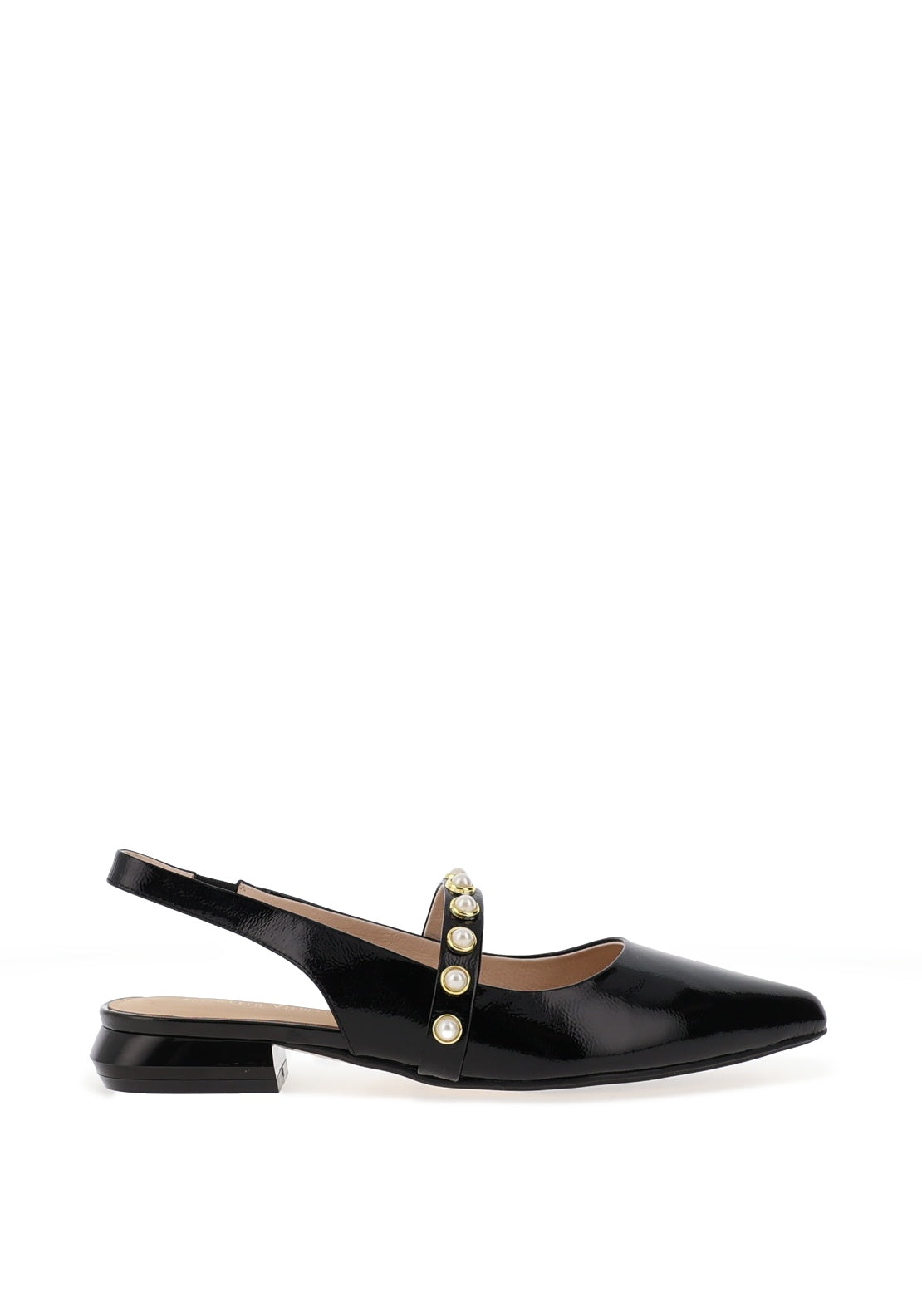 Loretta Vitale Patent Sling Back Pearl Stud Detailed Pumps, Black
