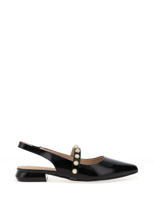 Loretta Vitale Patent Sling Back Pearl Stud Detailed Pumps, Black
