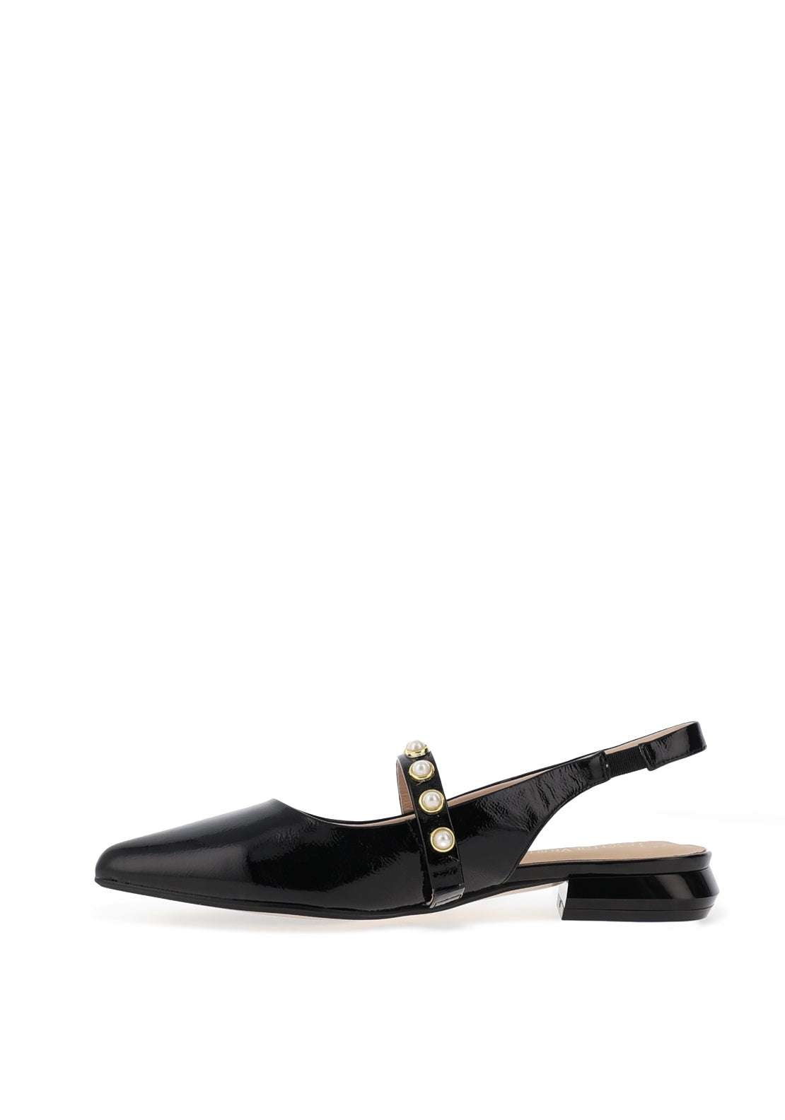 Loretta Vitale Patent Sling Back Pearl Stud Detailed Pumps, Black