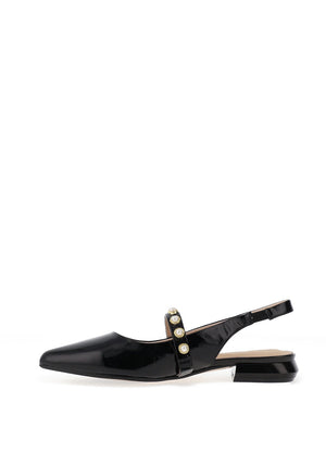 Loretta Vitale Patent Sling Back Pearl Stud Detailed Pumps, Black