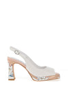 Loretta Vitale Leather Sling Back Floral Heeled Sandals, White