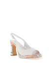 Loretta Vitale Leather Sling Back Floral Heeled Sandals, White