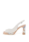 Loretta Vitale Leather Sling Back Floral Heeled Sandals, White