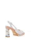 Loretta Vitale Leather Sling Back Floral Heeled Sandals, White