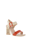 Loretta Vitale Patent Leather Geo Heeled Sandals, Orange