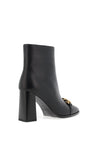 Loretta Vitale Leather Chain Block Heeled Boots, Black
