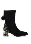 Loretta Vitale Leather Suede Diamante Heeled Boots, Black