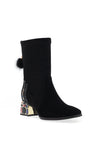 Loretta Vitale Leather Suede Diamante Heeled Boots, Black