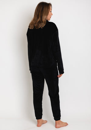 Serafina Collection Zip Up Cosy Fleece Pyjama Set, Black