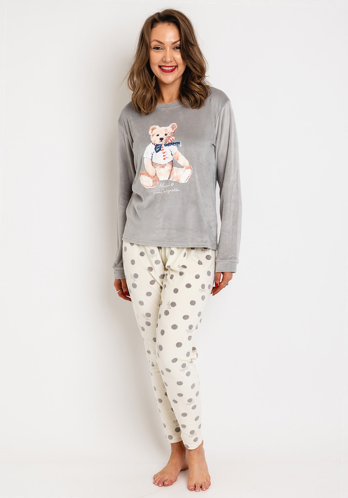 Serafina Collection Teddy Bear Print Pyjama Set, Grey