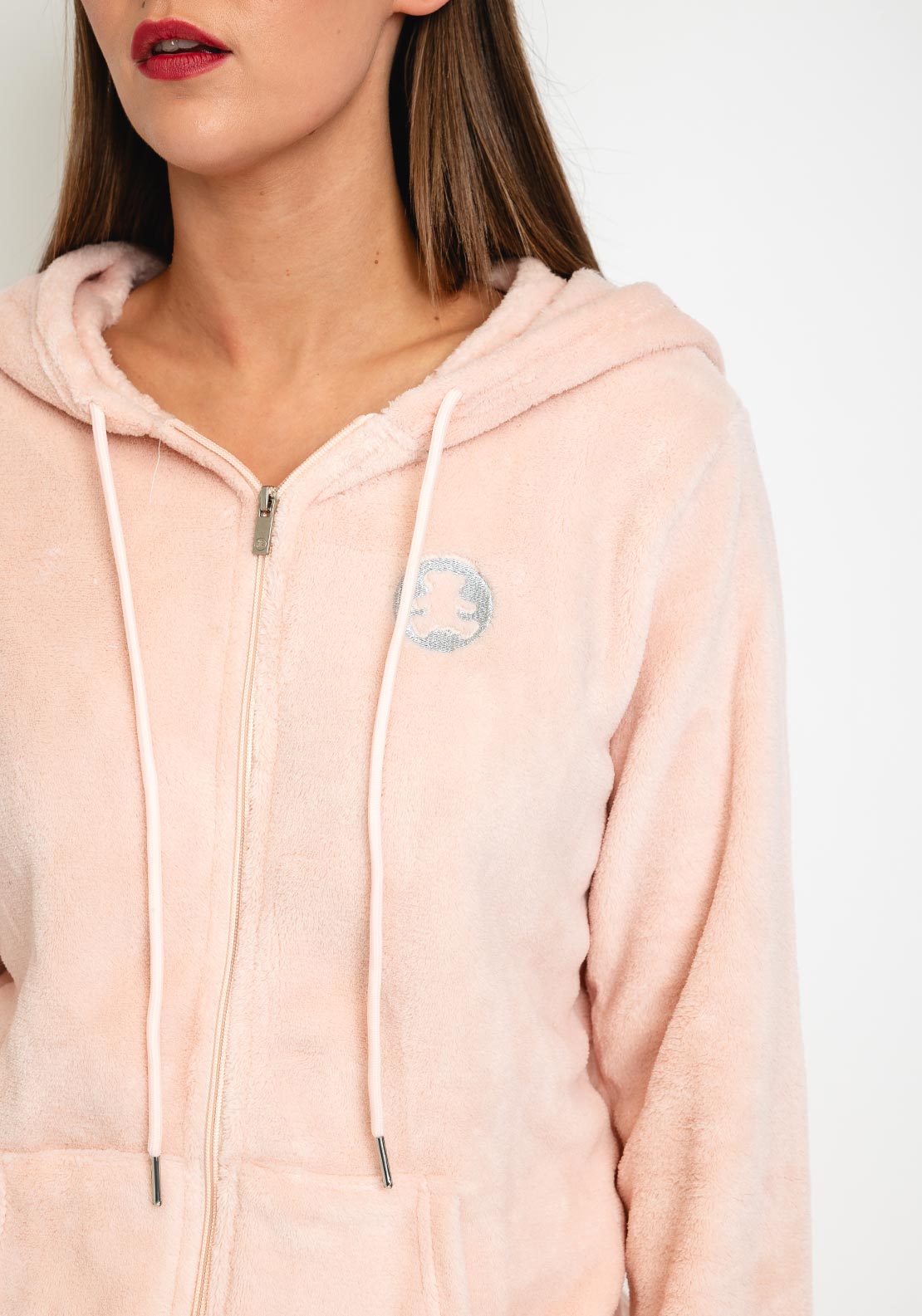 Serafina Collection Zip Up Cosy Fleece Pyjamas, Blush Pink
