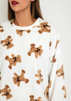 Serafina Collection Teddy Bear Print Cosy Fleece Pyjamas, White