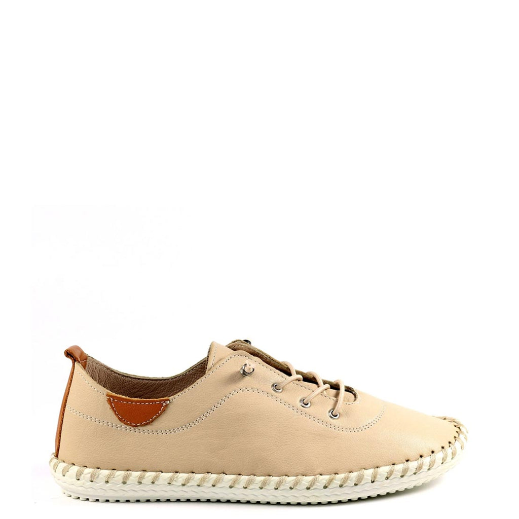 Lunar St Ives Leather Elasticated Stitch Trim Shoes, Beige