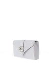 Lunar Brooch Satin Clutch Bag, Silver