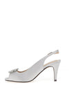 Lunar Venice Satin Brooch Heeled Shoes, Silver