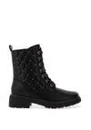 Lunar Studded Quilted Military Boots, Black