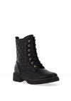 Lunar Studded Quilted Military Boots, Black