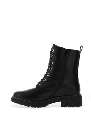 Lunar Studded Quilted Military Boots, Black