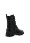 Lunar Studded Quilted Military Boots, Black
