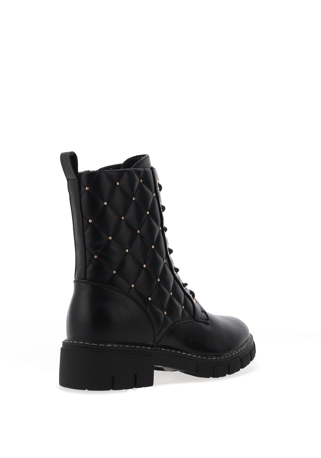 Lunar Studded Quilted Military Boots, Black
