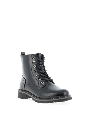 Lunar Nala Patent Lace Up Boots, Black