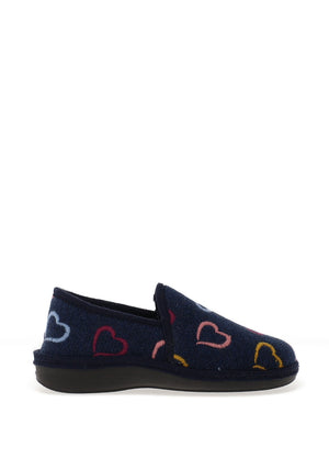 Lunar Joyful Heart Print Slippers, Navy