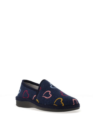 Lunar Joyful Heart Print Slippers, Navy